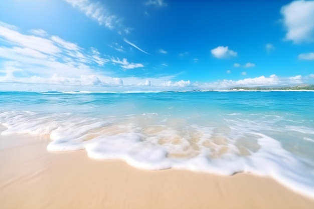 A beach with a blue sky and clouds