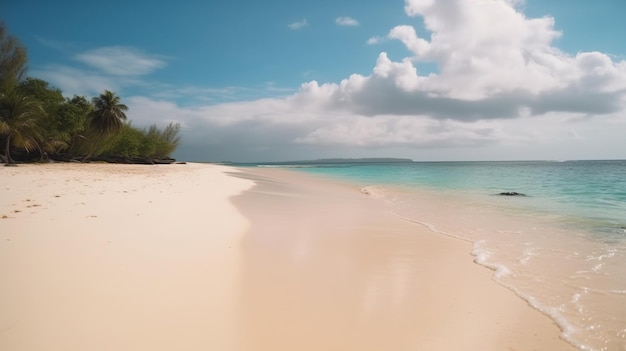 A beach with a blue sky and clouds