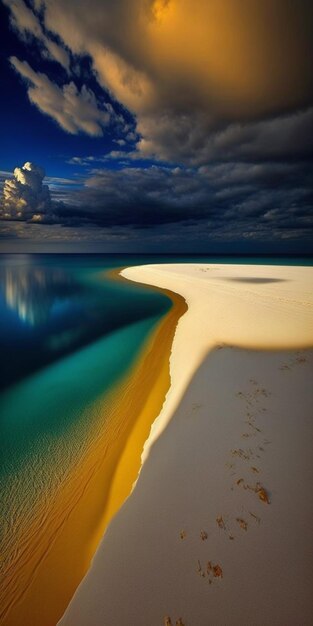 A beach with a blue sky and clouds