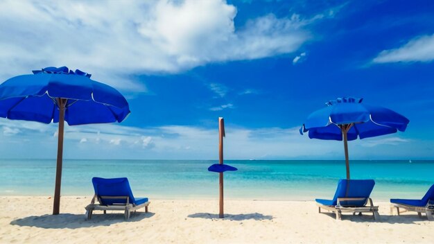 a beach with blue umbrellas and a blue umbrella on the beach