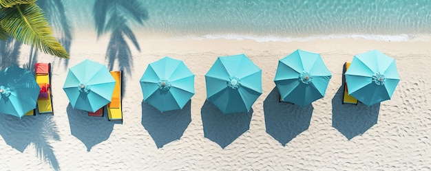 beach with blue umbrellas