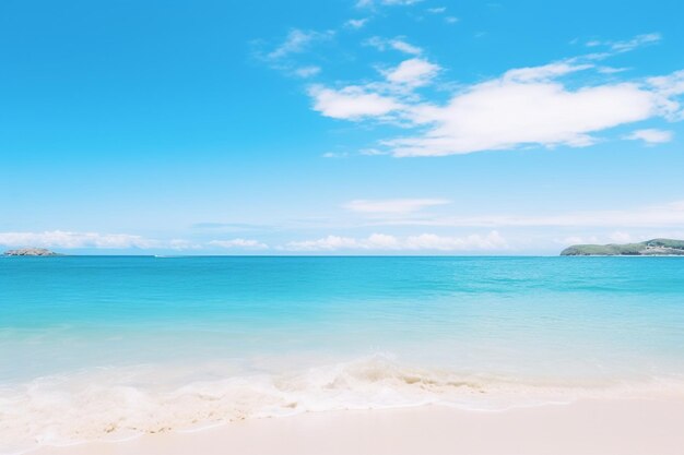 ぼんやりした青い海と空のビーチ