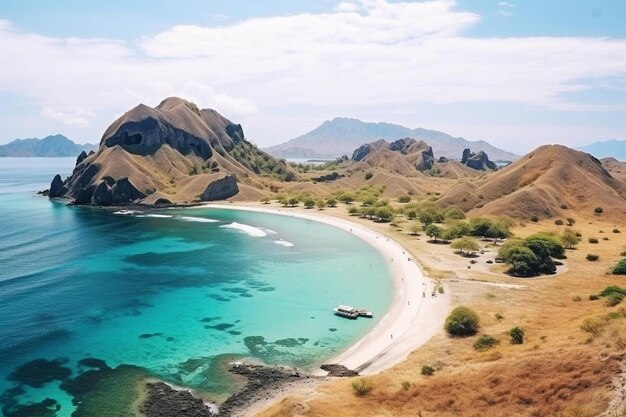 Photo a beach with a boat on it and a beach in the background