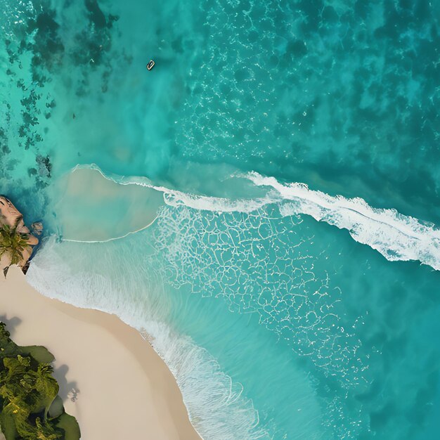 Photo a beach with a boat in the water and a sandy beach