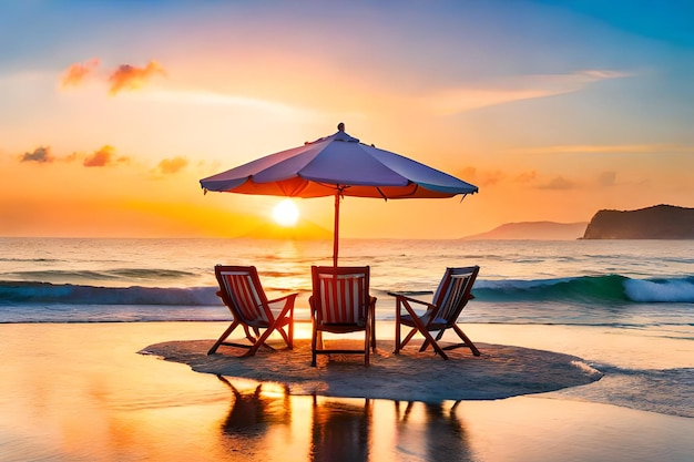 의자와 파라솔이 있는 해변