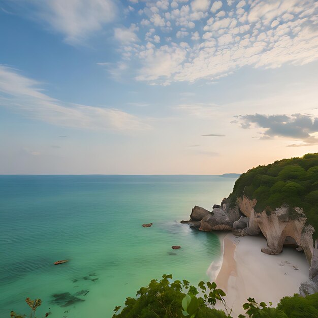 a beach with a cliff and a beach with a view of the ocean