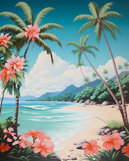 Beach with Coconut Trees Painting