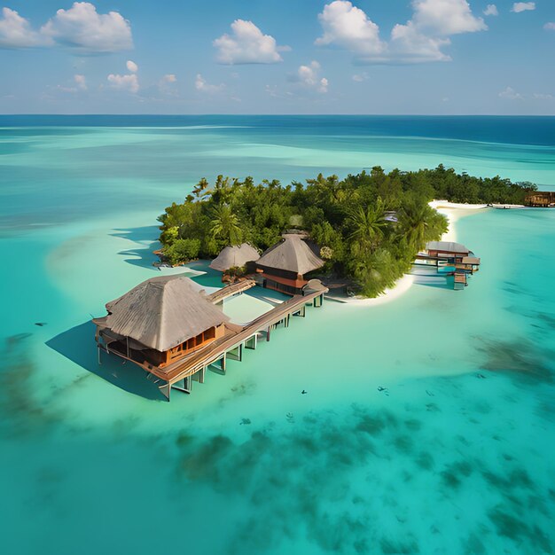 Photo a beach with a few houses on the shore