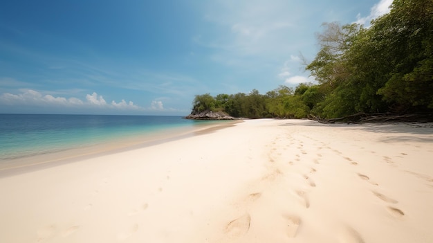 A beach with footprints in the sand