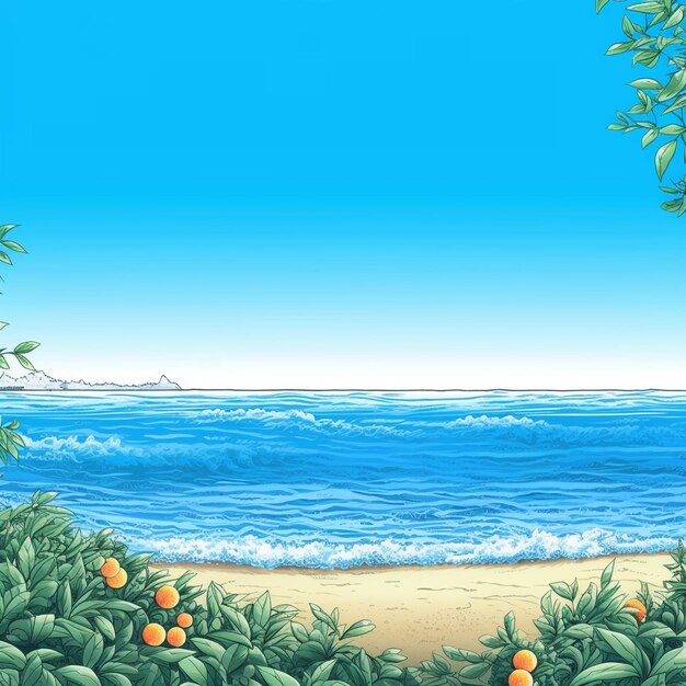 A beach with fruit trees