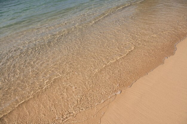 Beach with golden sand turquoise ocean water panoramic sea view natural background for summer vacati