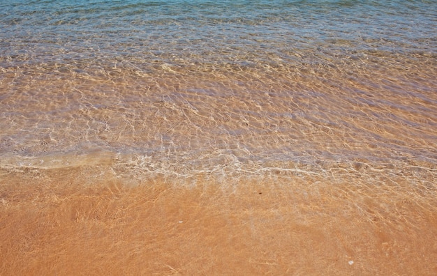 Beach with golden sand turquoise ocean water panoramic sea view natural background for summer vacation