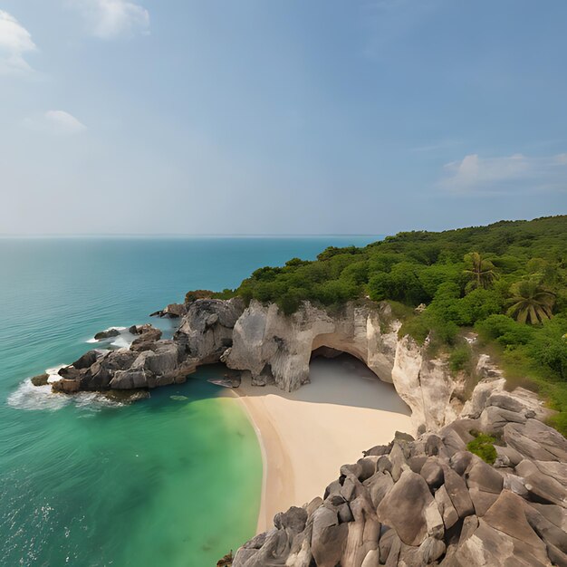 Photo a beach with a large arch that says quot the name of the sea quot