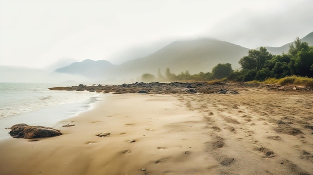 산을 배경으로 한 해변