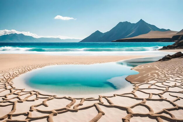 Photo a beach with a mountain in the background