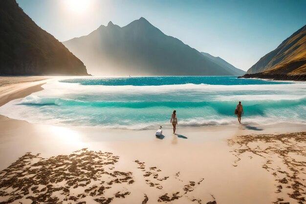 Photo a beach with a mountain in the background