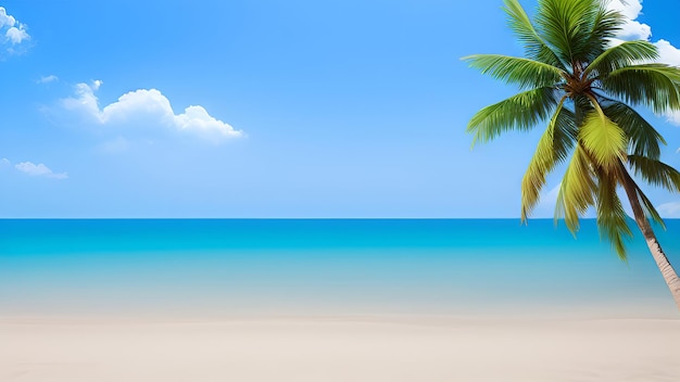 Photo a beach with a palm tree and a blue sky