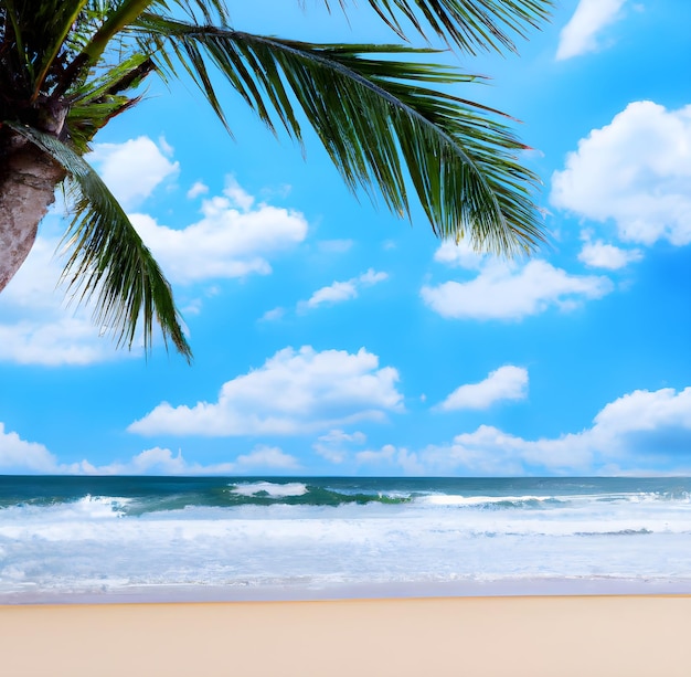 Beach with a palm tree in the foreground_ai_generated