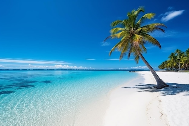 A beach with a palm tree on it