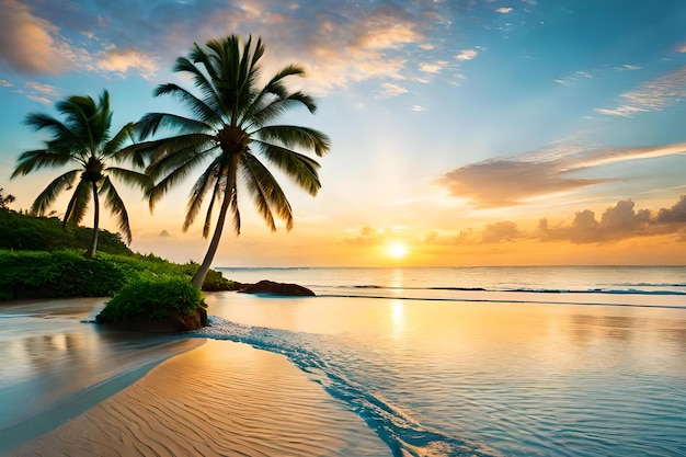 A beach with a palm tree on it