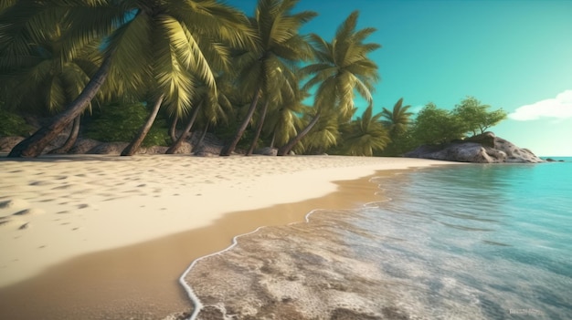 Пляж с пальмой и надписью "пляж" на ней