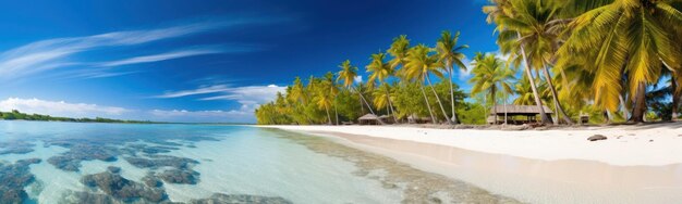 A beach with palm trees in the background