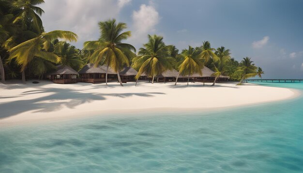 Photo a beach with palm trees and a beach hut