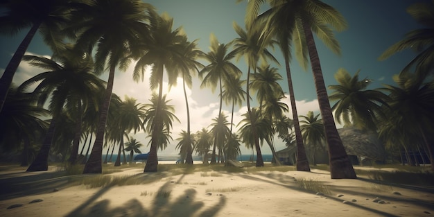 Beach with palm trees Beautiful tropical beach and sea Tropical beach with coconut palm trees Paradise tropical beach with white sand Generative AI