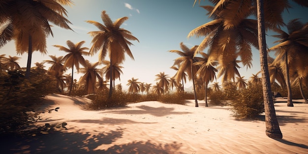 Beach with palm trees Beautiful tropical beach and sea Tropical beach with coconut palm trees Paradise tropical beach with white sand Generative AI