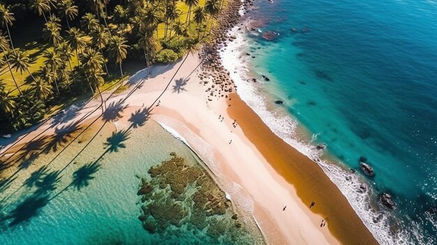 Photo a beach with palm trees and a blue ocean.