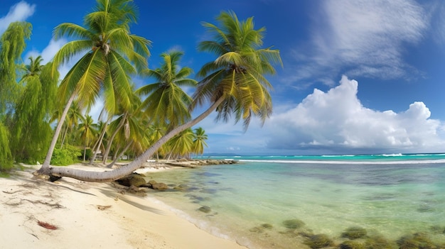 A beach with palm trees on it