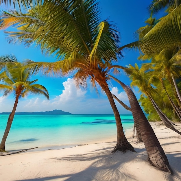 A beach with palm trees on it
