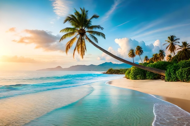 A beach with palm trees on it