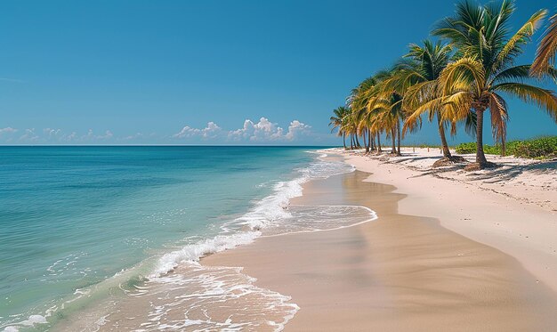 пляж с пальмами и океаном на заднем плане