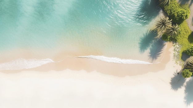 Пляж с пальмами и океаном на заднем плане
