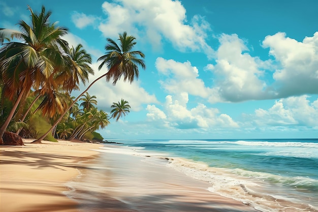 Beach with Palm Trees and Ocean View