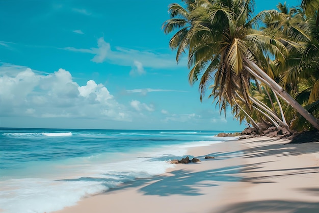 Beach with Palm Trees and Ocean View