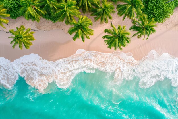 a beach with palm trees and a white sand beach