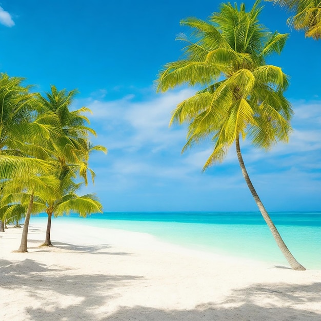 A beach with palm trees