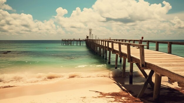 Photo a beach with a pier stretching into the water