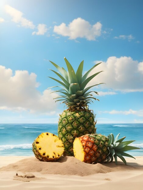 A beach with a pineapple summer vacation ai generated