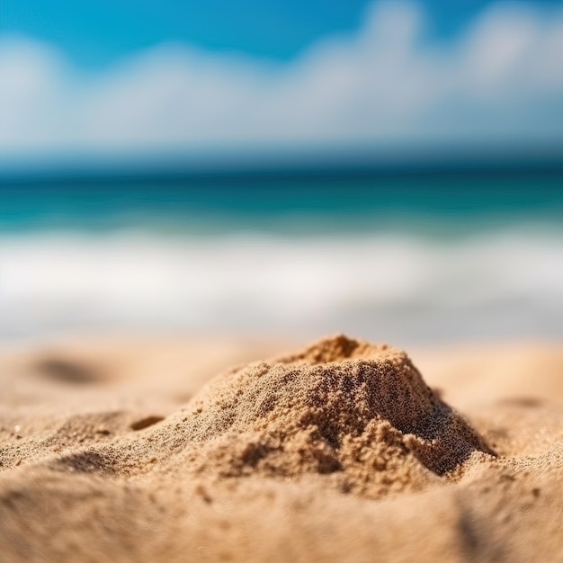 A beach with sand and the ocean in the background