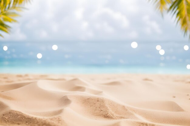 a beach with sand and a palm tree in the background