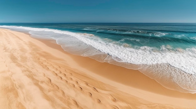 A beach with a sandy beach and ocean waves.