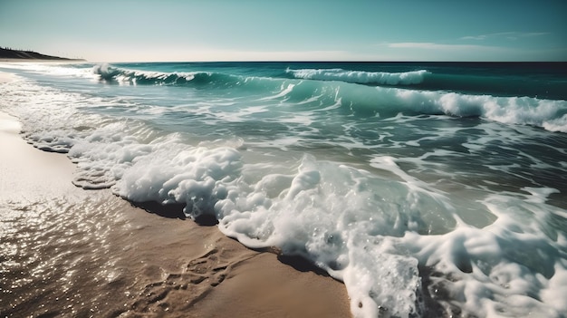 Beach with sea waves generative ai