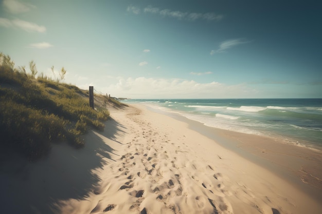 A beach with a sign that says'beach'on it