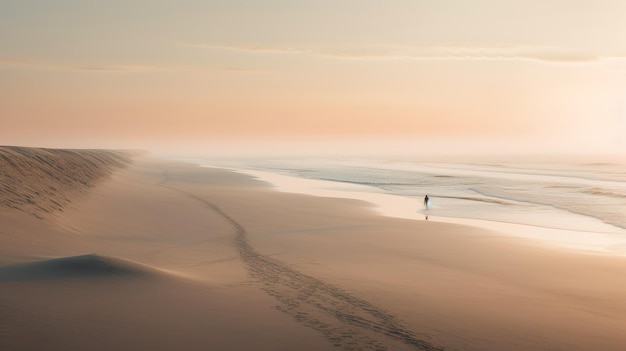 A beach with a sunset in the background