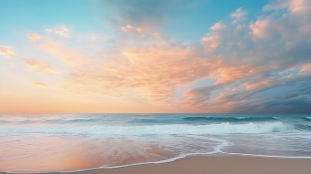 A beach with a sunset and a cloudy sky