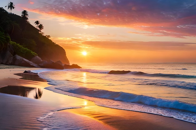 A beach with a sunset in costa rica
