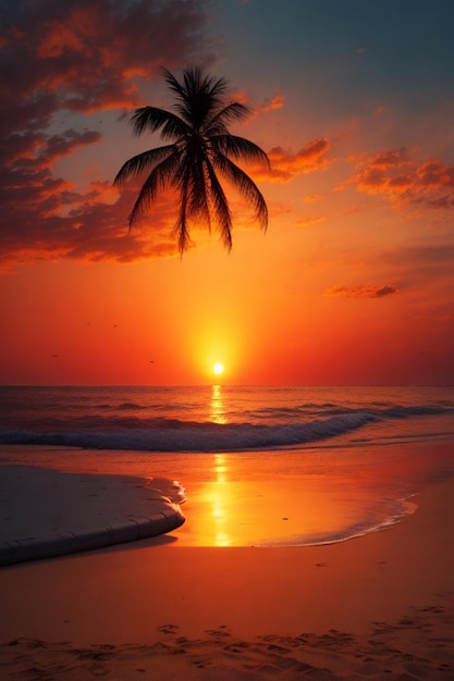 Beach with sunset in the and of world